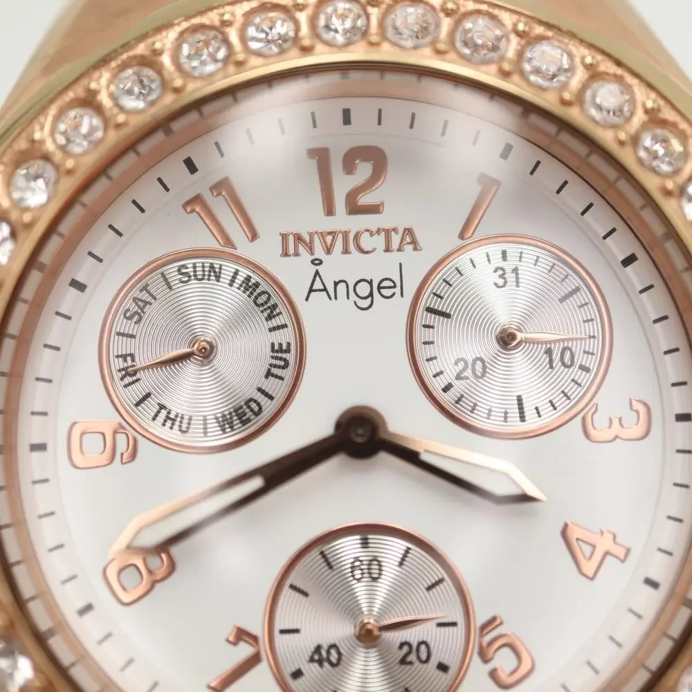 Invicta Angel Rose Gold Tone White 38mm Watch Calendar Silicone w New Battery